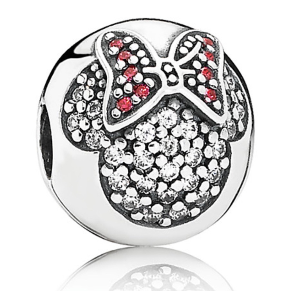 Retired Pandora x Disney Minnie Mouse Pave Clip Charm Sterling Silver 925 EUC